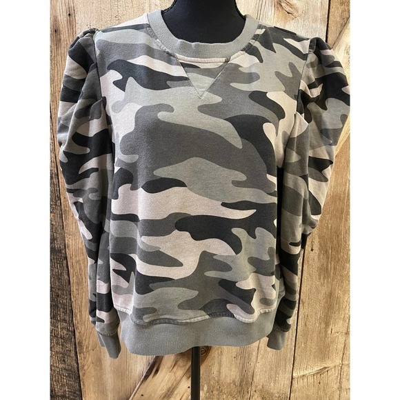 Cynthia Rowley Tops - Cynthia Rowley Women’s Large Camo Camouflage Puff Sleeve Lightweight Sweatshirt